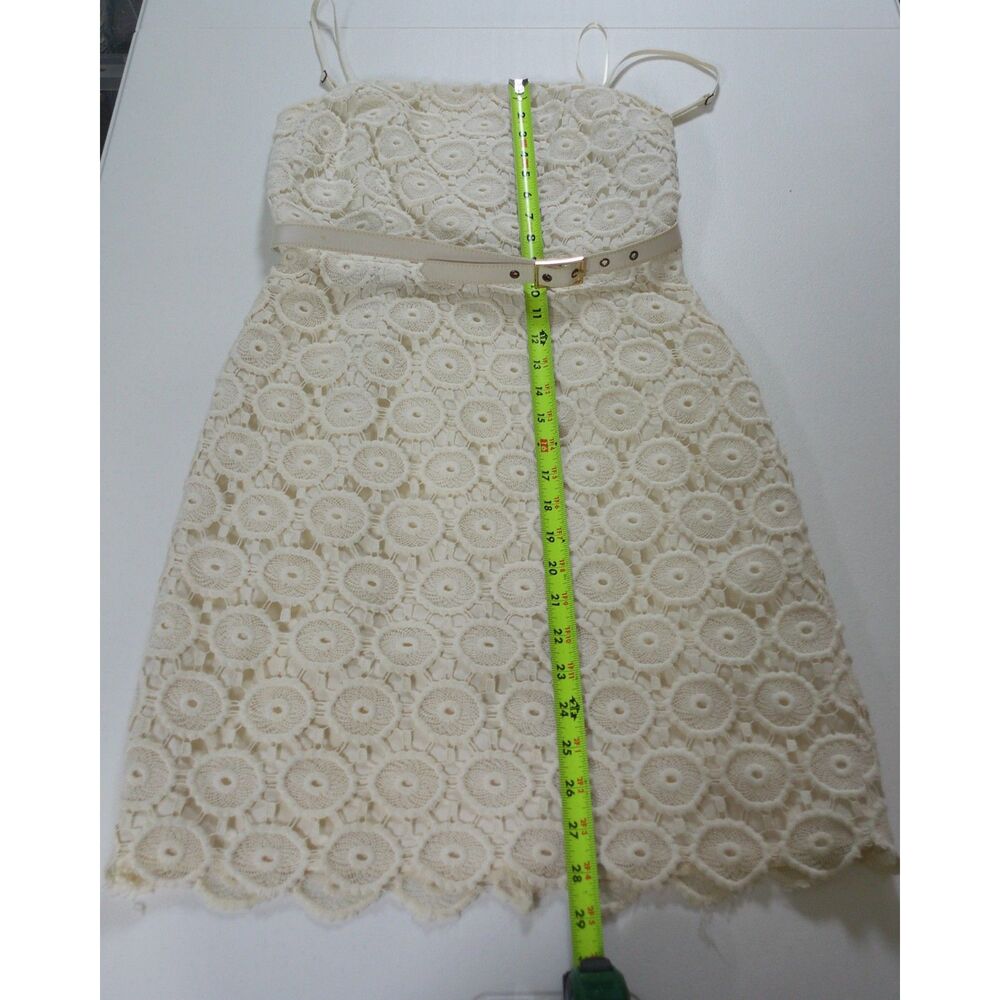Trina Turk Ivory Eyelet Lace Sheath Dress Belted Cotton Silk 4 Homecoming - Picture 7 of 8